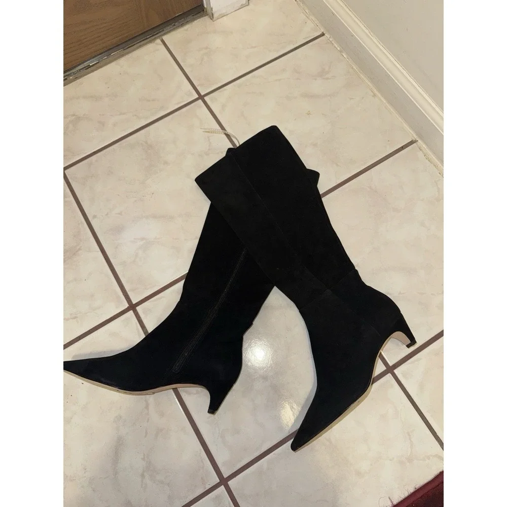 NWOB Antonio Melani knee high boots black suede‎ kitten heels pointed toe Size 6